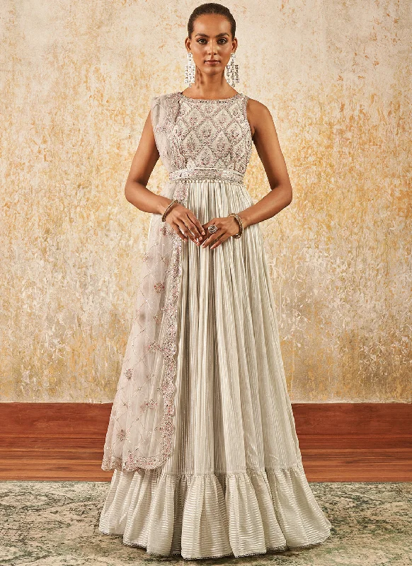 French Style Elegant Design Light Dusty Mint Embroidered Anarkali