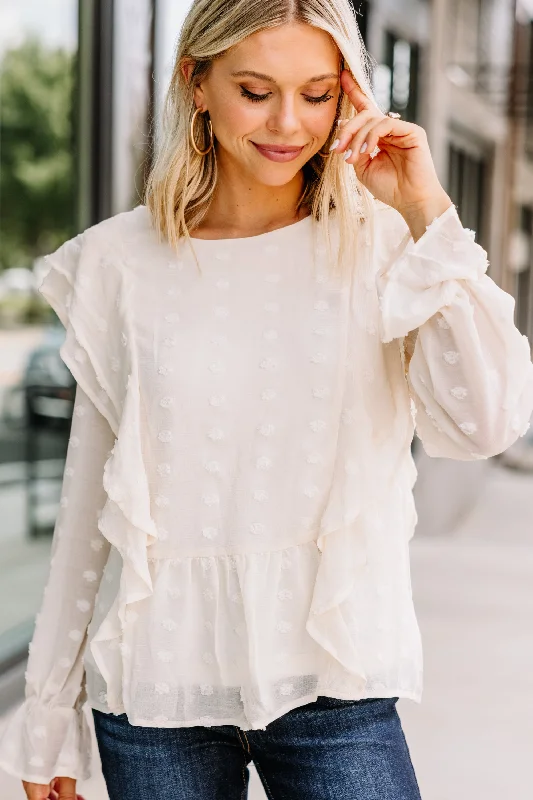 Casual And Versatile Look Your Way Cream White Swiss Dot Blouse