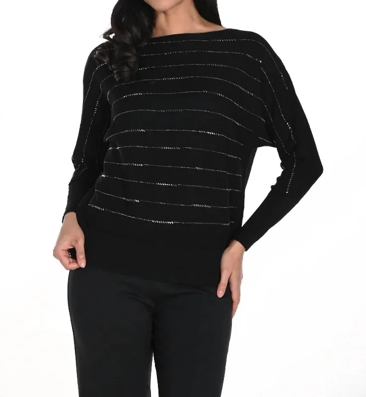Avant-garde Design Exquisite Embroidery Boat Neck Striped Knit Sweater In Black/Grey