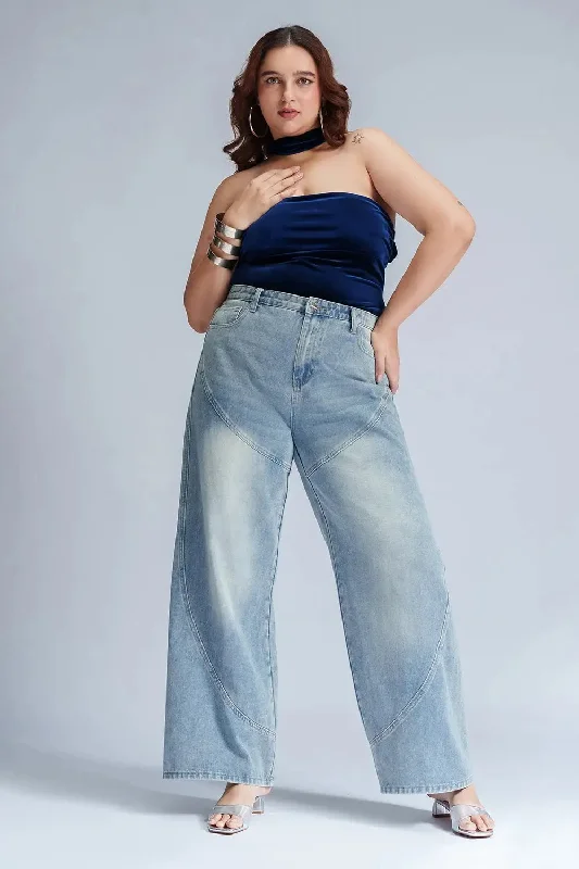 Comfortable Fashion Stunning Fashion Serene Sky Curve Panelled Straight Fit Jeans