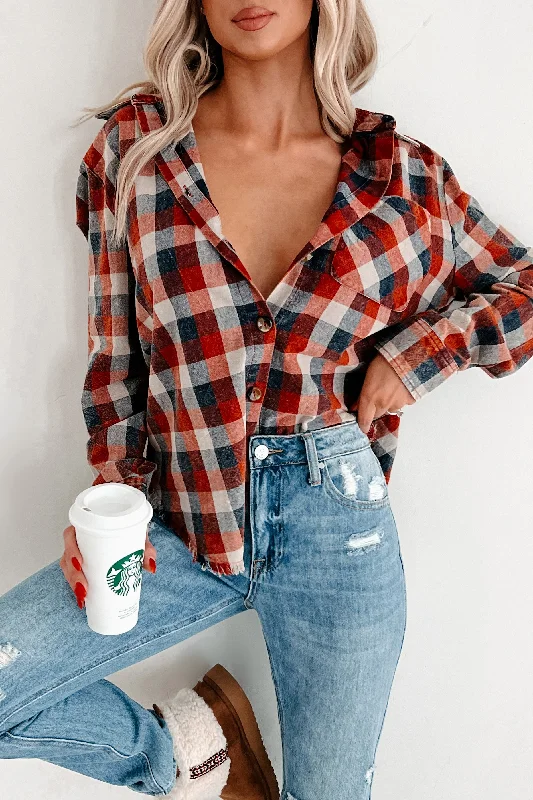 Comfortable Mind Urban Style Earning My Keep Plaid Button-Up Shirt (Red)