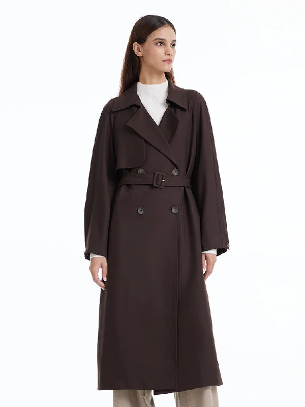 Exquisite Tailoring Versatile Items Brown Worsted Wool Trench Coat