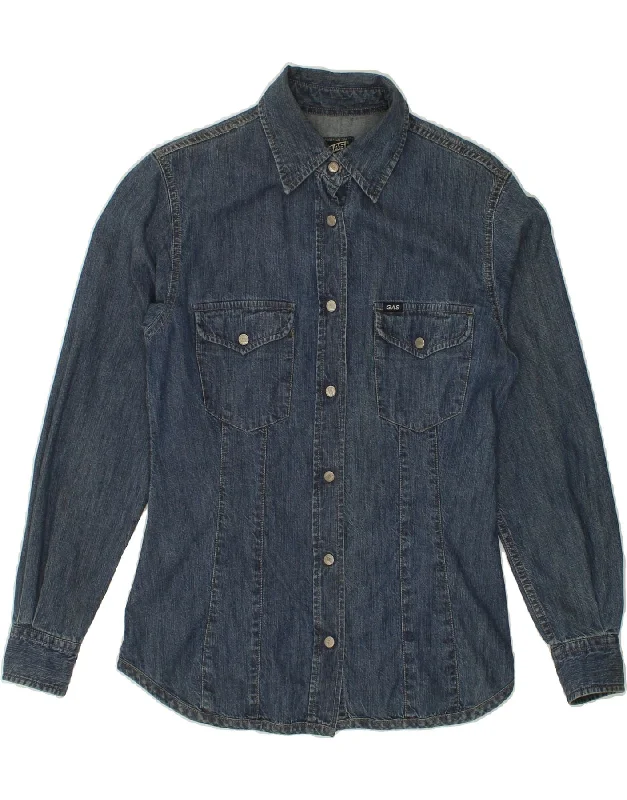Youthful Street Fashion Casual Style GAS Womens Denim Shirt UK 6 XS Navy Blue