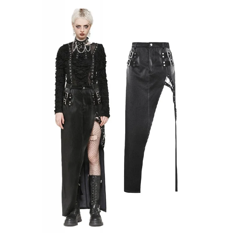 Fresh And Fashionable Designer Style Women's Punk Buckle-up Side Slit Irregular Hem Skirt Fresh And Fashionable Designer Style Women's Punk Buckle-up Side Slit Irregular Hem Skirt