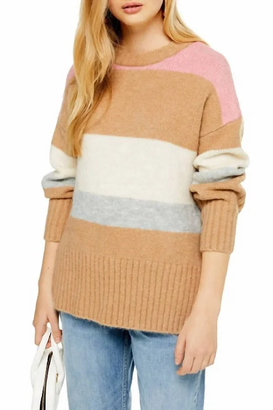 Comfortable Series Fashion Elements Ultra Soft Knit Crewneck Sweater Striped Pullover In Multicolor Comfortable Series Fashion Elements Ultra Soft Knit Crewneck Sweater Striped Pullover In Multicolor