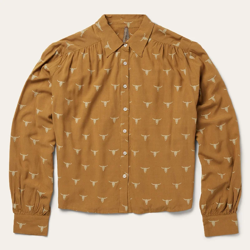European Plan Designer Style Mojave Longhorn Print Poet Blouse