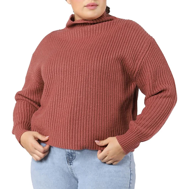 High-waisted pants style Plus Womens Knit Mock Neck Pullover Sweater