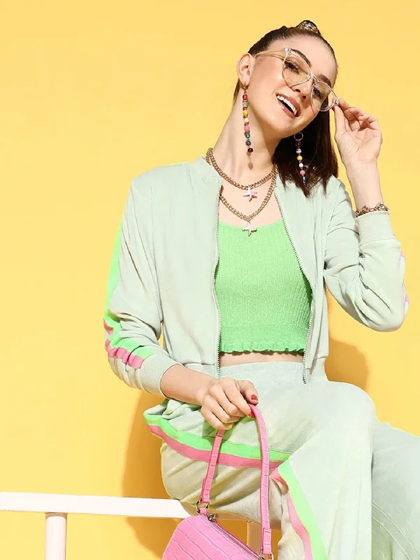 French Style French Style Women Sea Green Velour Crop Jacket