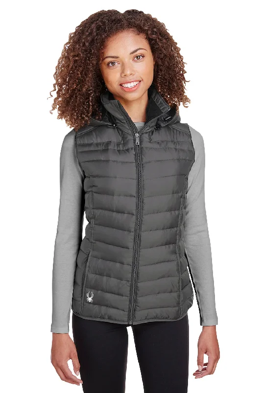 Multi-functional style Spyder Womens Supreme Full Zip Hooded Puffer Vest - Polar Grey