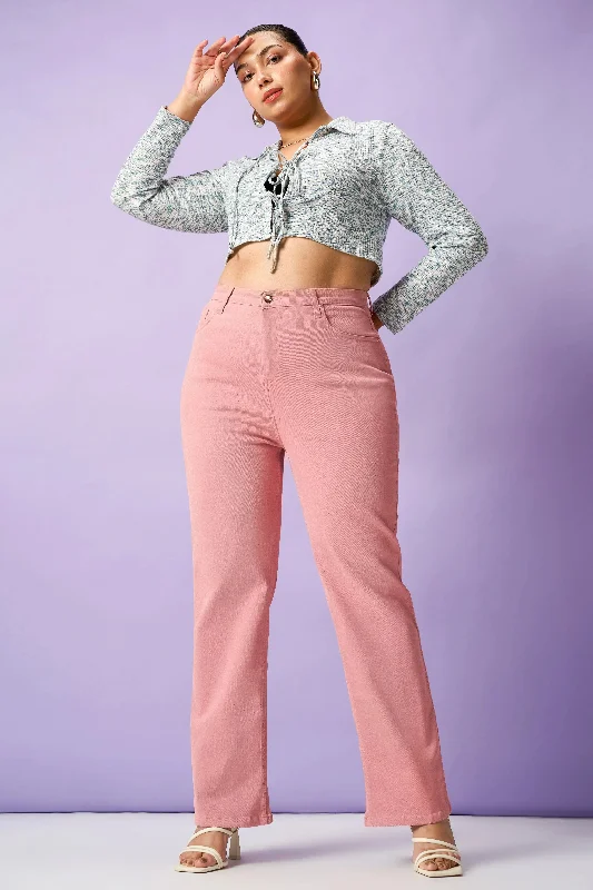 Romantic Data Fresh And Capable Faint Pink Curve Straight Fit Jeans