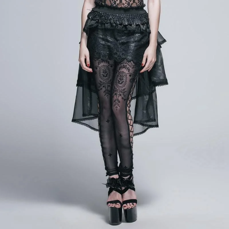 Sweet Style Exquisite Embroidery Women's Asymmetric Lace and Net Goth Skirt
