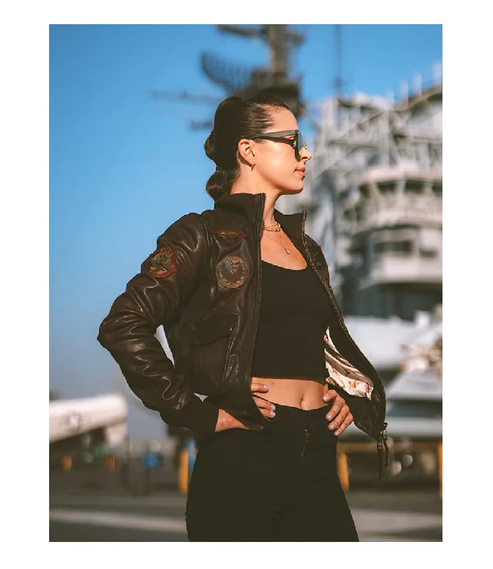 Multifunctional Style Slim Fit OFFICIAL MISS TOP GUN® LEATHER JACKET