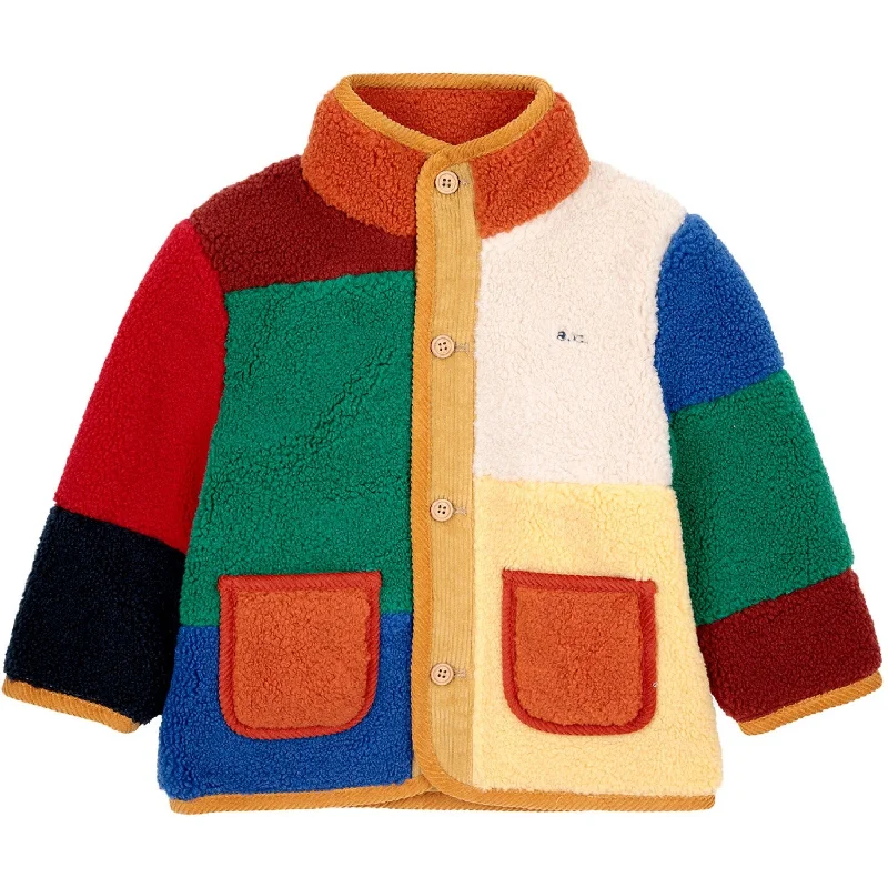 Exquisite workmanship Bobo Choses Multicolor Color Block Sheepskin Jacket