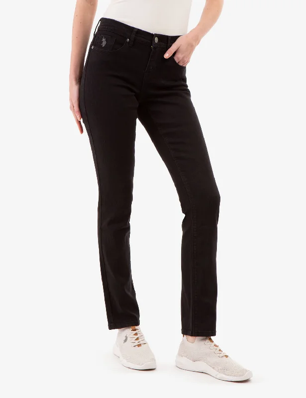 Fashionable and casual MID RISE SLIM STRAIGHT JEANS