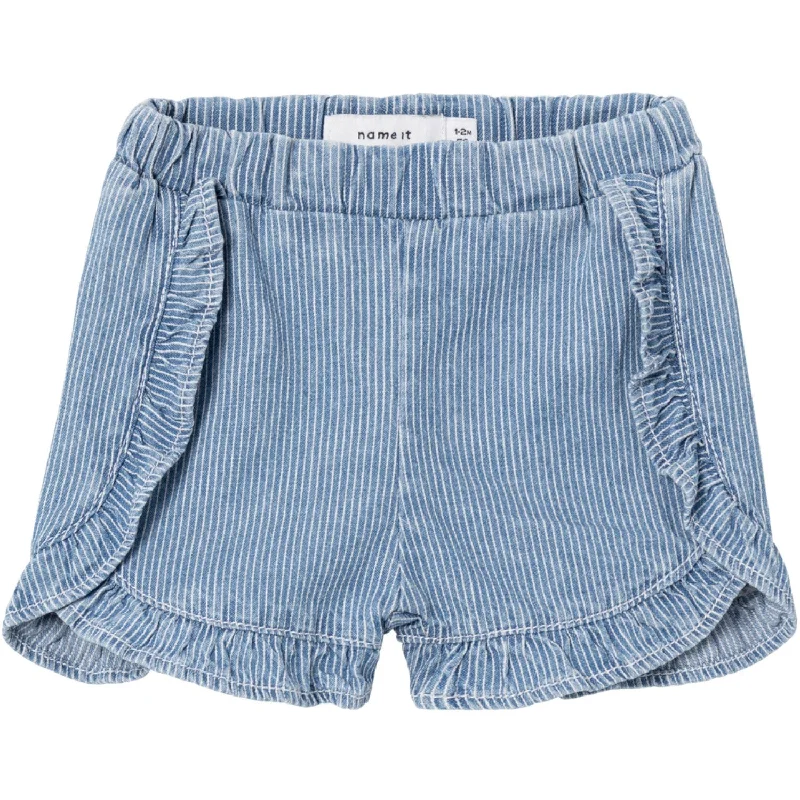 Practical Style Light And Breathable Name It Medium Blue Denim Rose Regular Stripe Denim Shorts