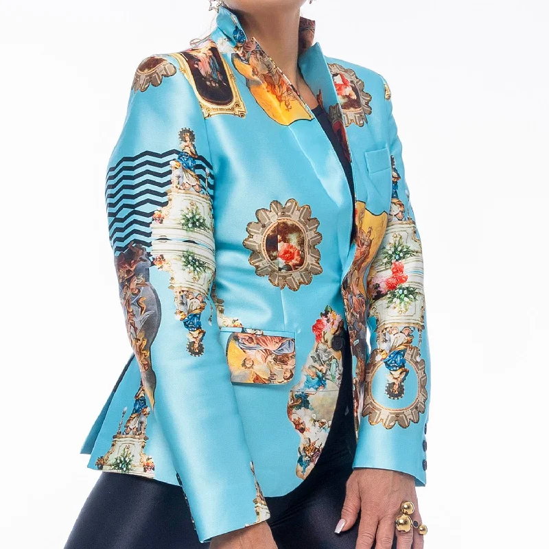 Personalized Wear Trendy And Casual Woman´s blazer jacket sicily light blue