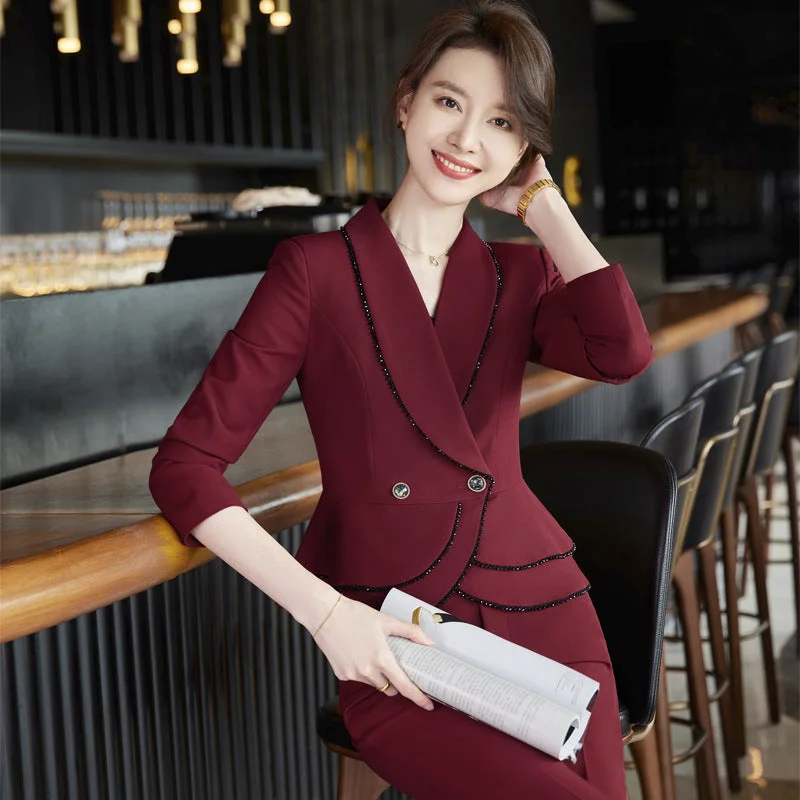 Stand-up collar design Fashion Fall Office Lady Suits