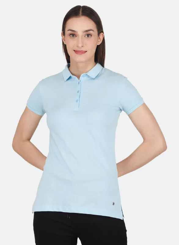 Retro Prints Noble And Elegant Women Sky Blue Solid T-Shirt