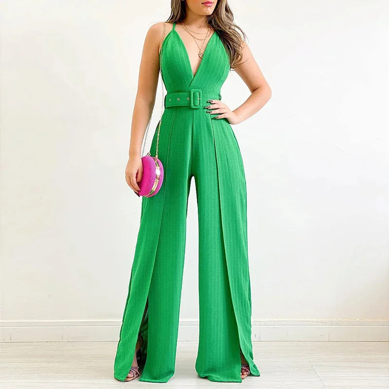 Comfortable Fashion Double-sided Wear Women High Waist Wide Legs Jumpsuits with Belt Comfortable Fashion Double-sided Wear Women High Waist Wide Legs Jumpsuits with Belt