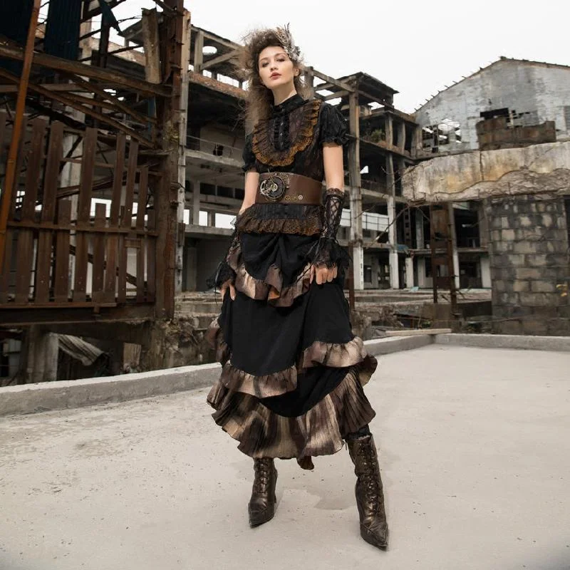 High Street Fashion French Style Women's Long Layered Steampunk Skirt