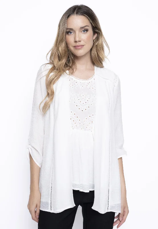 Classic Style Soft And Comfortable Eyelet Trimmed Open-Front Jacket