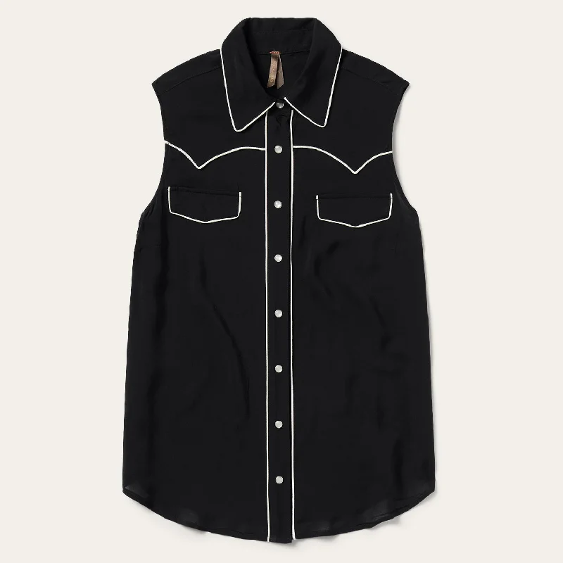 Comfortable Mind Unique Design Black Sleeveless Western Shirt