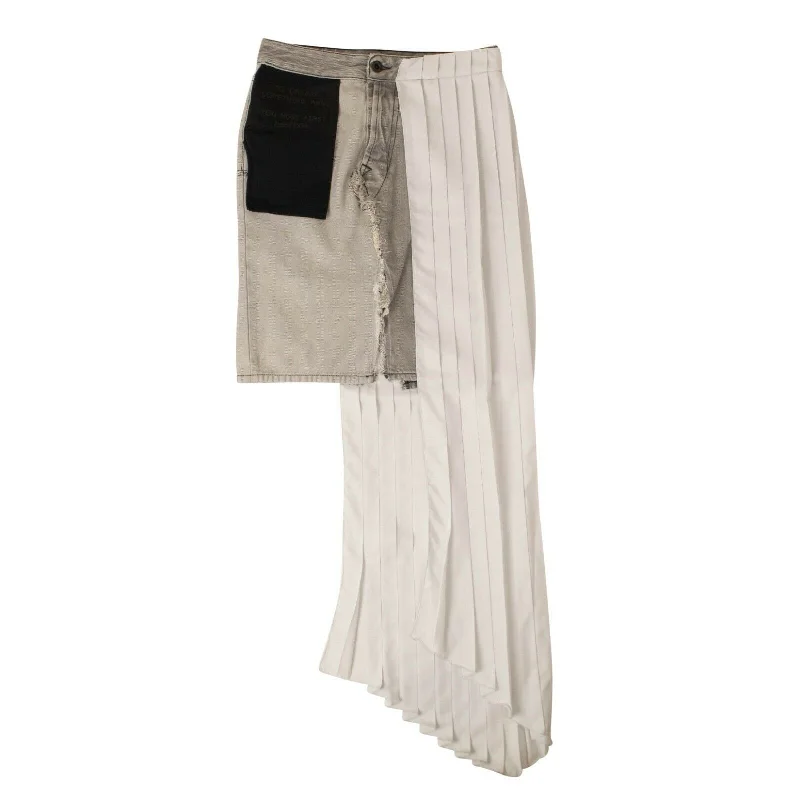 Elegant Design Simple Matching Unravel Project Denim/Asymmetric Panel Jean Skirt - White Elegant Design Simple Matching Unravel Project Denim/Asymmetric Panel Jean Skirt - White