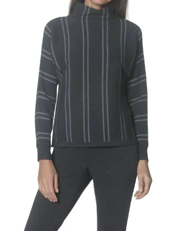 Simple Matching Simple Solid Color Funnel Neck Sweater Top In Charcoal Grey
