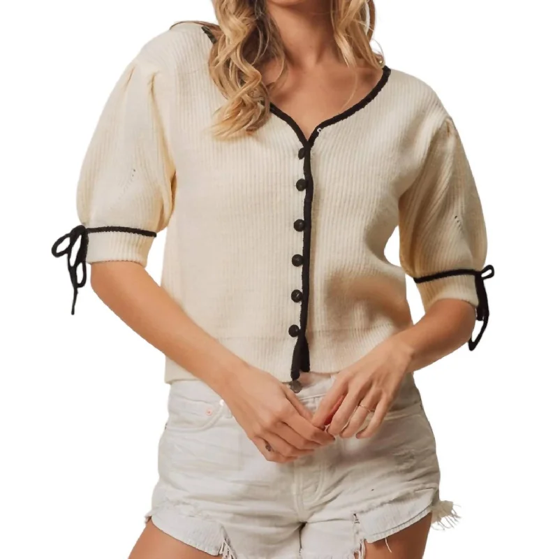 Sports Fitness Style Holly Puff Sleeve Sweater In Beige