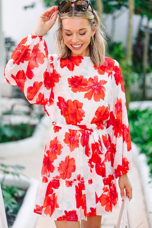 Romantic Data British Style Build You Up Red Floral Dress
