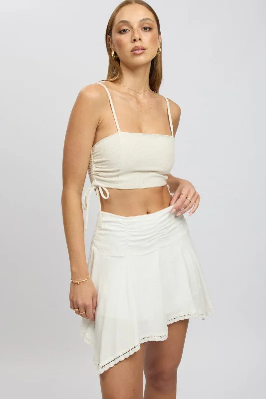 Spring Fashion Simple Matching White Scarf Hem Skirt High Rise Mini Lined