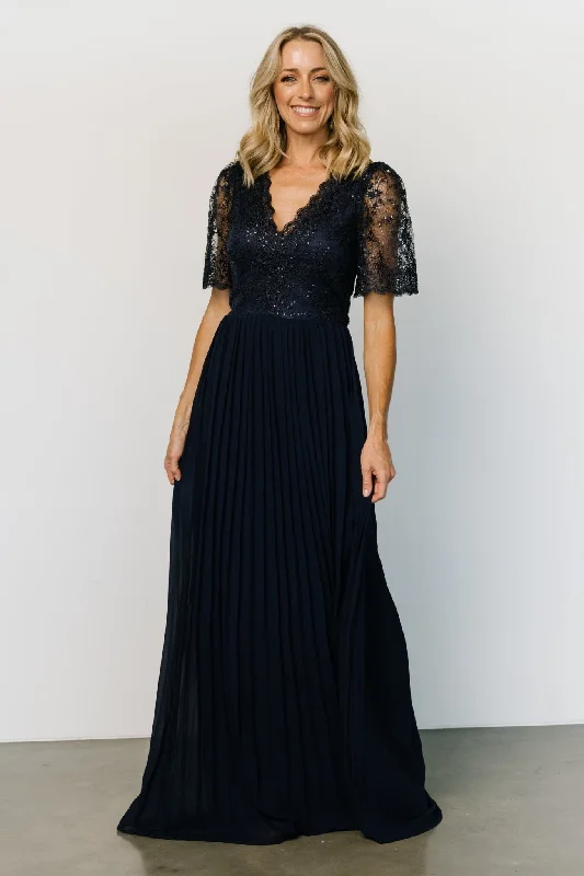 Integrated Design Josephine Pleated Maxi Dress | Navy
