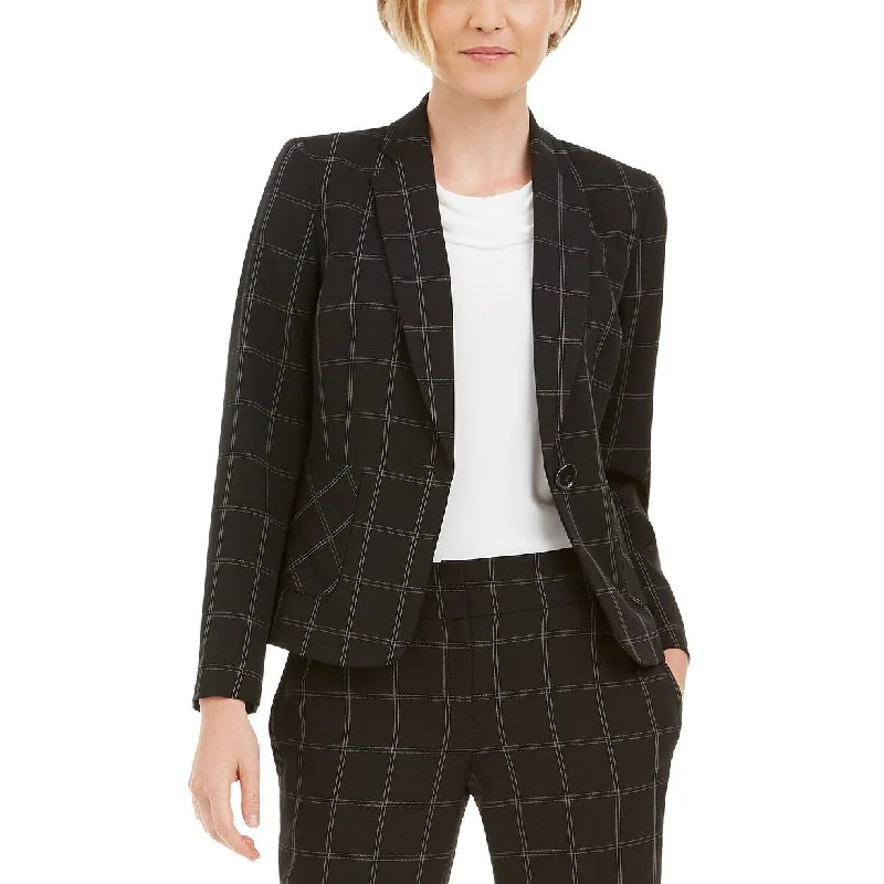 Romantic Data Youthful Kasper Women's Windowpane-Plaid One-Button Blazer Charcoal Size 6 Romantic Data Youthful Kasper Women's Windowpane-Plaid One-Button Blazer Charcoal Size 6