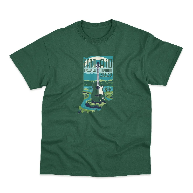 Retro Prints Relaxed And Casual Farm Aid 2023 Waterways Unisex Tee – Green