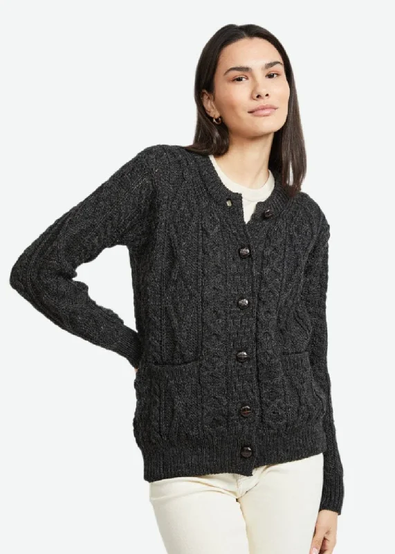 Classic Color Advanced Customization Inagh Ladies Aran Cardigan | Charcoal