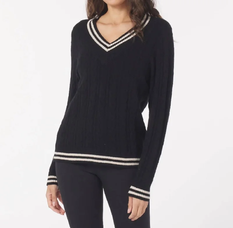 Fashionable And Versatile Personalized Design Hanalei Cable Knit Sweater In Black/oatmilk