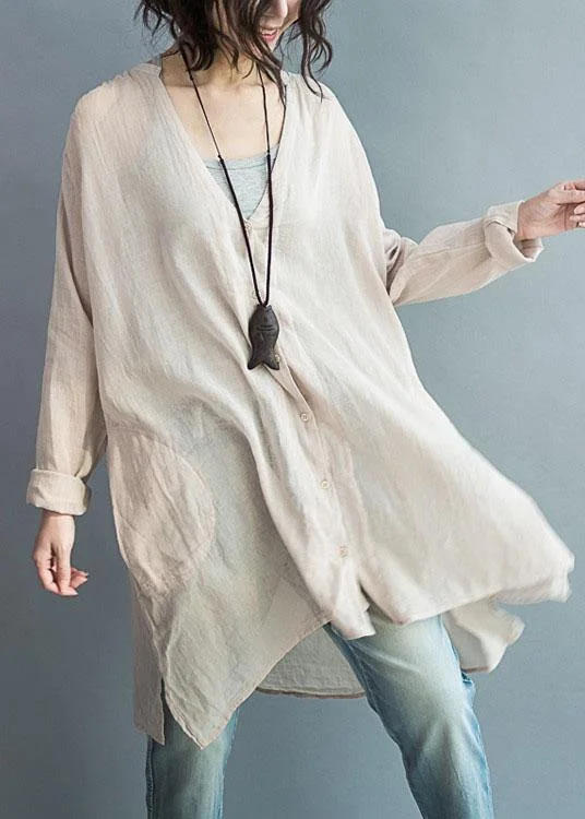 Boutique display Natural v neck cotton Tunic pattern nude tops summer