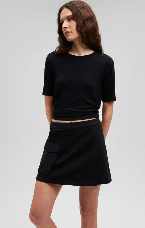 Breathable Design Unique Prints SHOULDER SLIT SHIRT IN BLACK