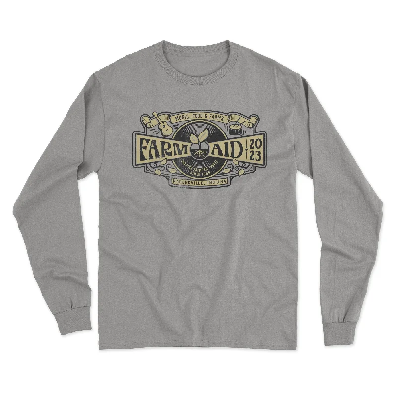 Classic Style Denim Design Farm Aid 2023 Record Long Sleeve Tee – Grey