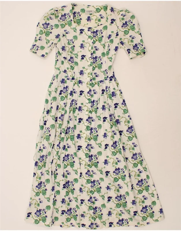 Sports Fashion Youthful Street Fashion VINTAGE Womens Shirt Dress EU 36 Small White Floral
