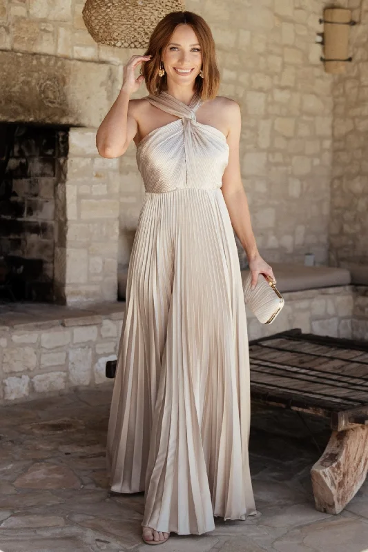 Design sense Sandra Pleated Maxi Dress | Champagne