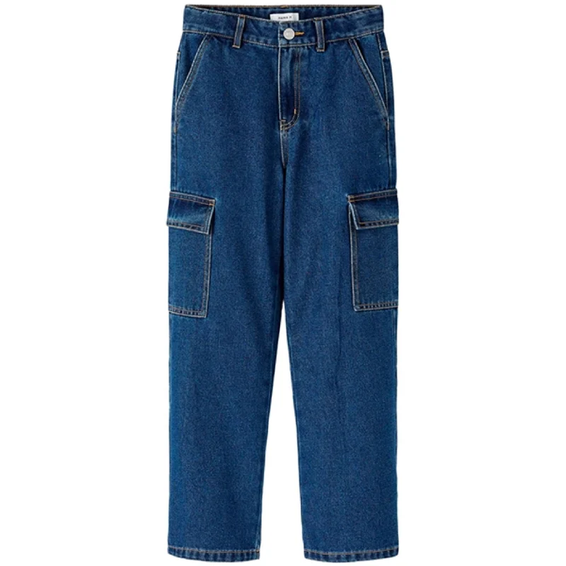 Avant-garde trend Name it Dark Blue Denim Rose Wide Cargo Jeans Noos