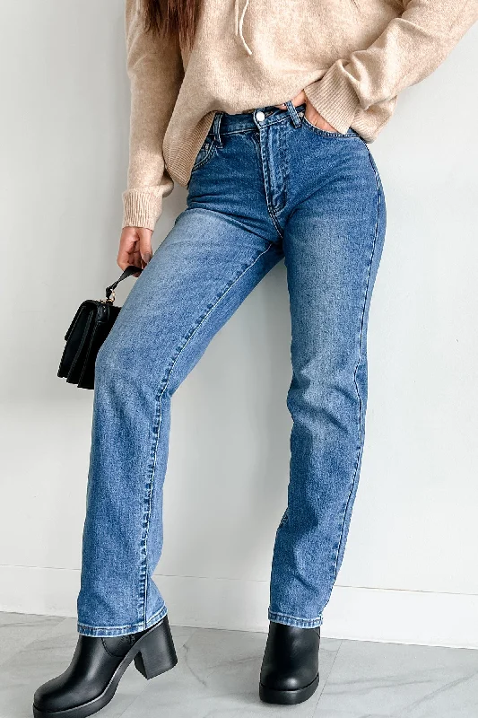 Elegant Design New Season Series Newton Non-Distressed Vibrant Straight Leg Jeans (Medium Stone)