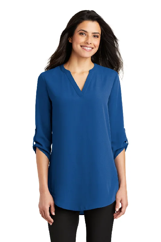 Minimal Classic Classic And Versatile Port Authority Womens 3/4 Sleeve V-Neck T-Shirt - True Blue Minimal Classic Classic And Versatile Port Authority Womens 3/4 Sleeve V-Neck T-Shirt - True Blue