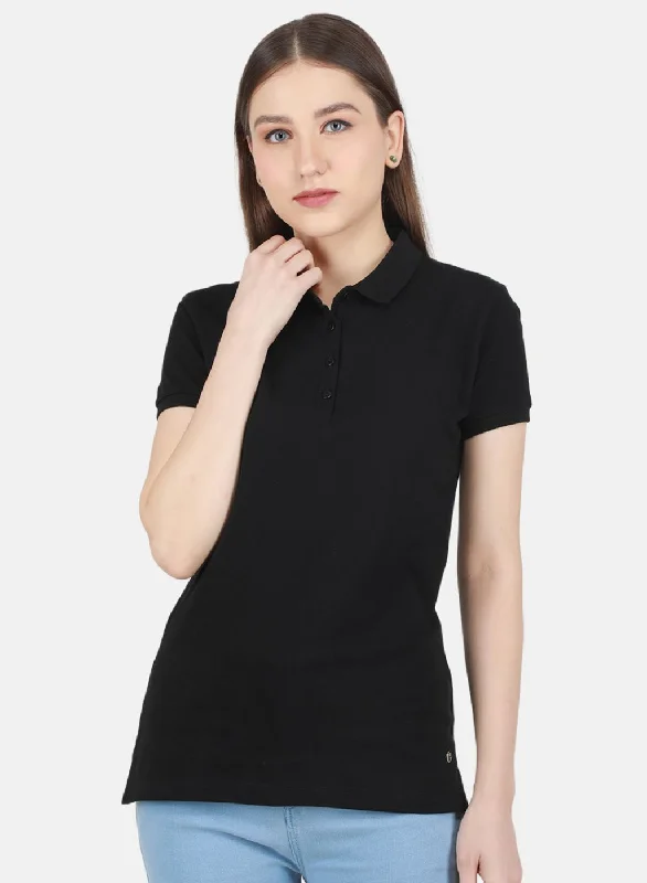 Minimal Style Warm And Comfortable Women Black Solid T-Shirt