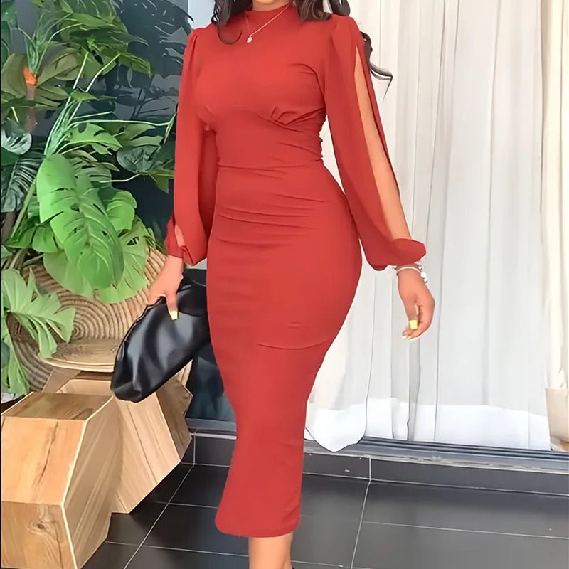 Retro Prints Fresh And Capable Puff Sleeve Bodycon Midi Dress - Elegant Office Dresses for Women Retro Prints Fresh And Capable Puff Sleeve Bodycon Midi Dress - Elegant Office Dresses for Women