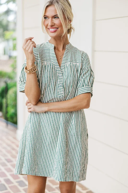 Sweet Girl Head Of The Class Hunter Green Striped Dress