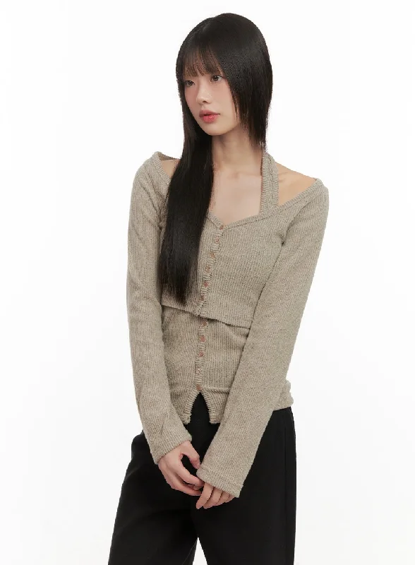 Goddess Style Carefree Halter Neck Buttoned Cardigan CD430