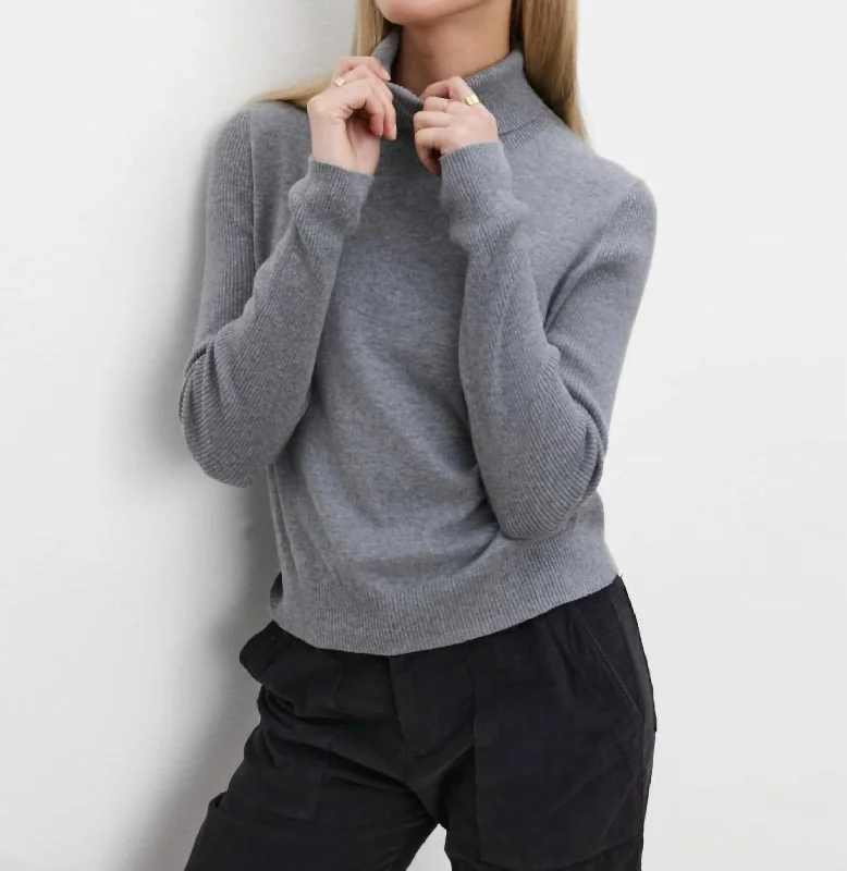 Black And White Style Korie Turtleneck Sweater In Medium Heather Grey