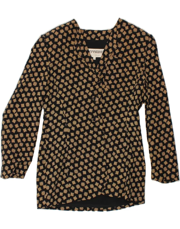 Boutique Recommendation Denim Design ERREUNO Womens Shirt Blouse IT 44 Medium Black Geometric Silk